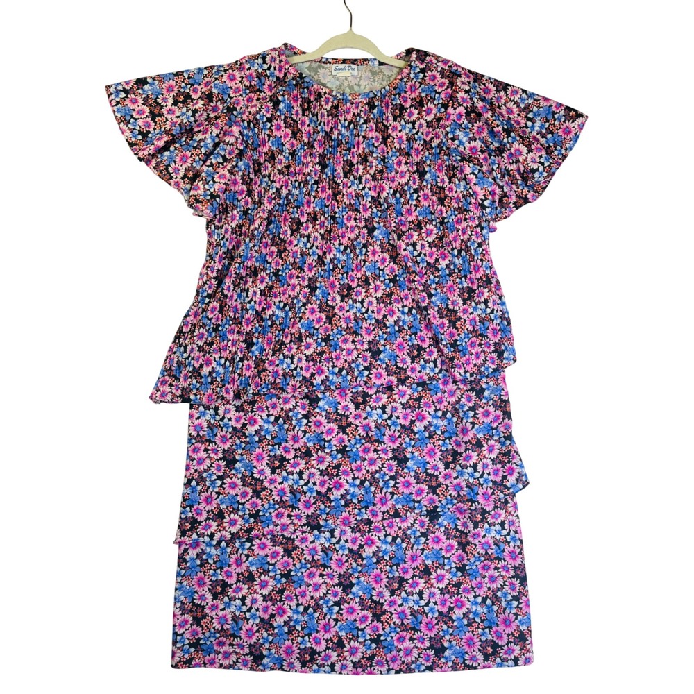 Sandi Dee Vintage Floral Pleated Tiered Midi Dress Cottagecore Plus Size 18W